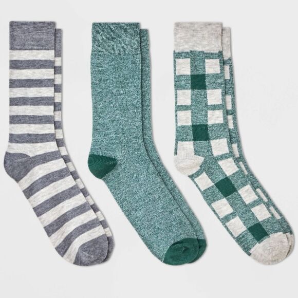 Men's Plaid Stripe Socks 3pk - Goodfellow & Co™ Cream/Green 7-12 - Picture 2 of 2